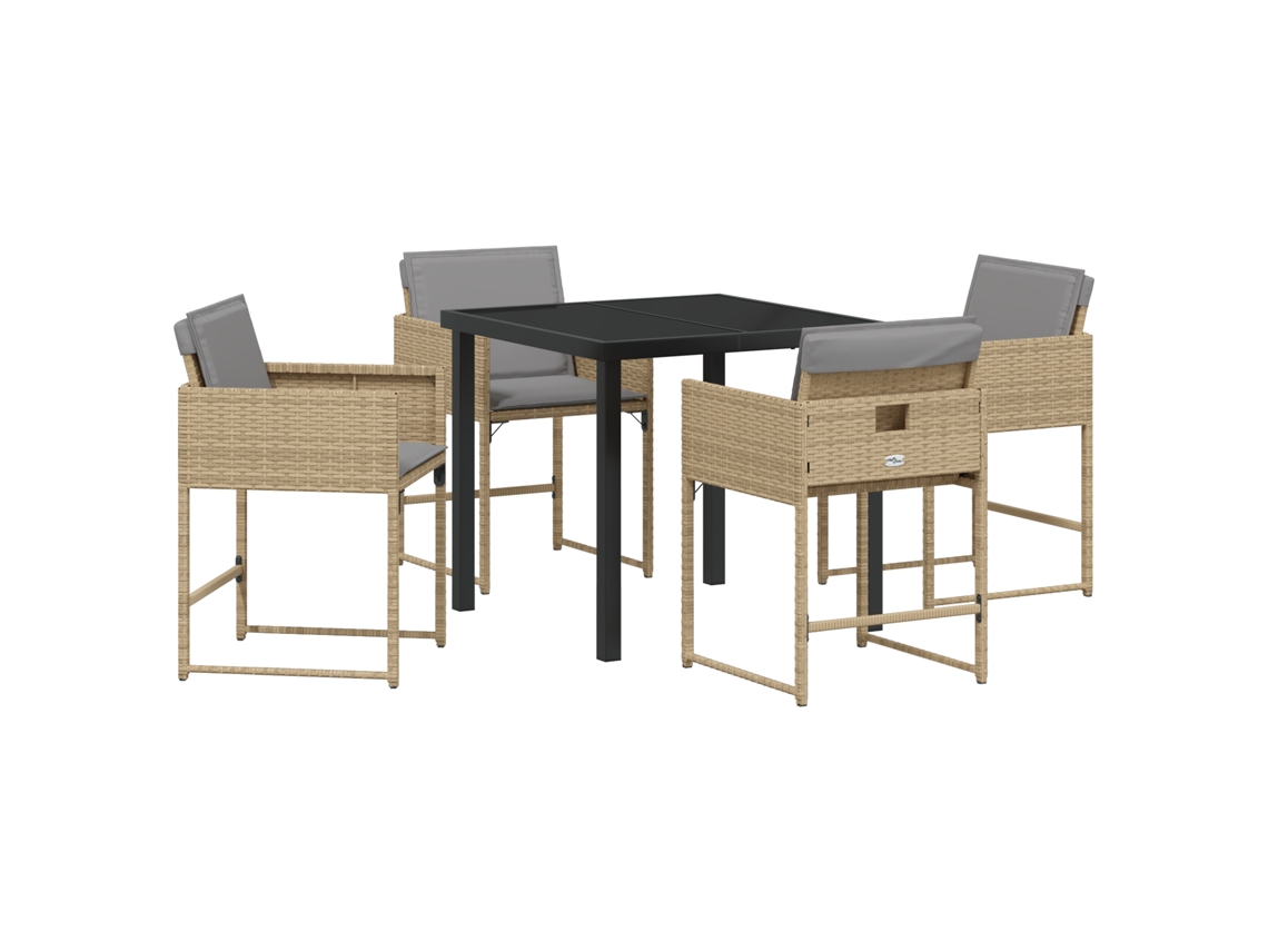 Conjunto 5 De Jantar Para Jardim Com Vidaxl E Almofadas Em Rattan Pe Bege