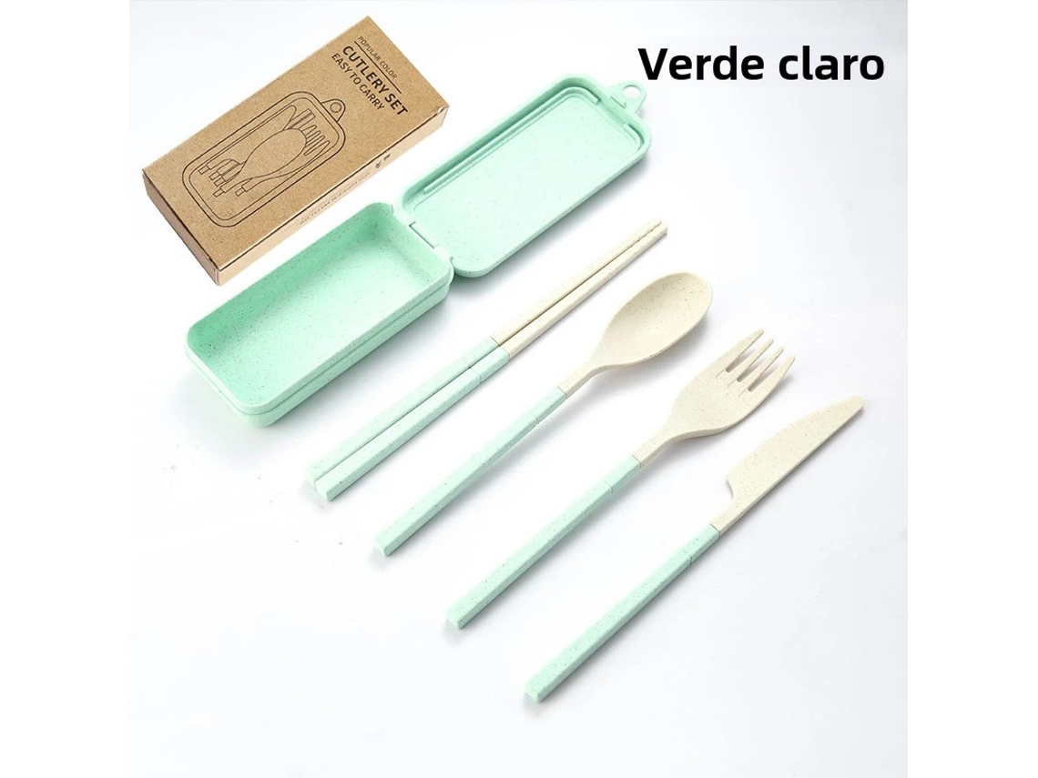 Conjunto de Talheres Portáteis de Quatro Peças, Feitos de Plástico Pp Ecológico, Desmontáveis. MDUG (verde Claro)