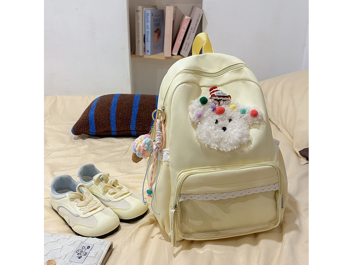 Mochila De Cachorro Com Laço E Grande Capacidade, Impermeável, Adequada Para Uso Diário Por Estudantes Tamanho S Amarelo