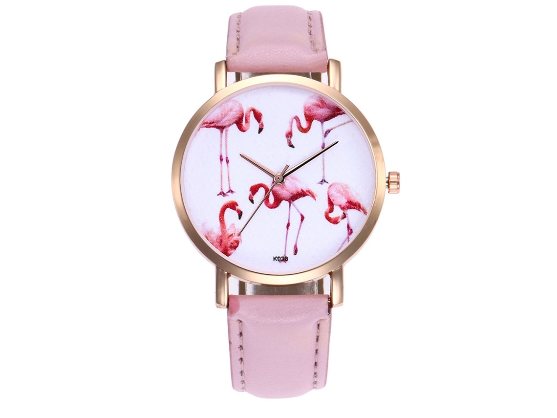 Relógio de Pulso Feminino Simples de Quartzo com Pulseira de Couro Artificial Rosa