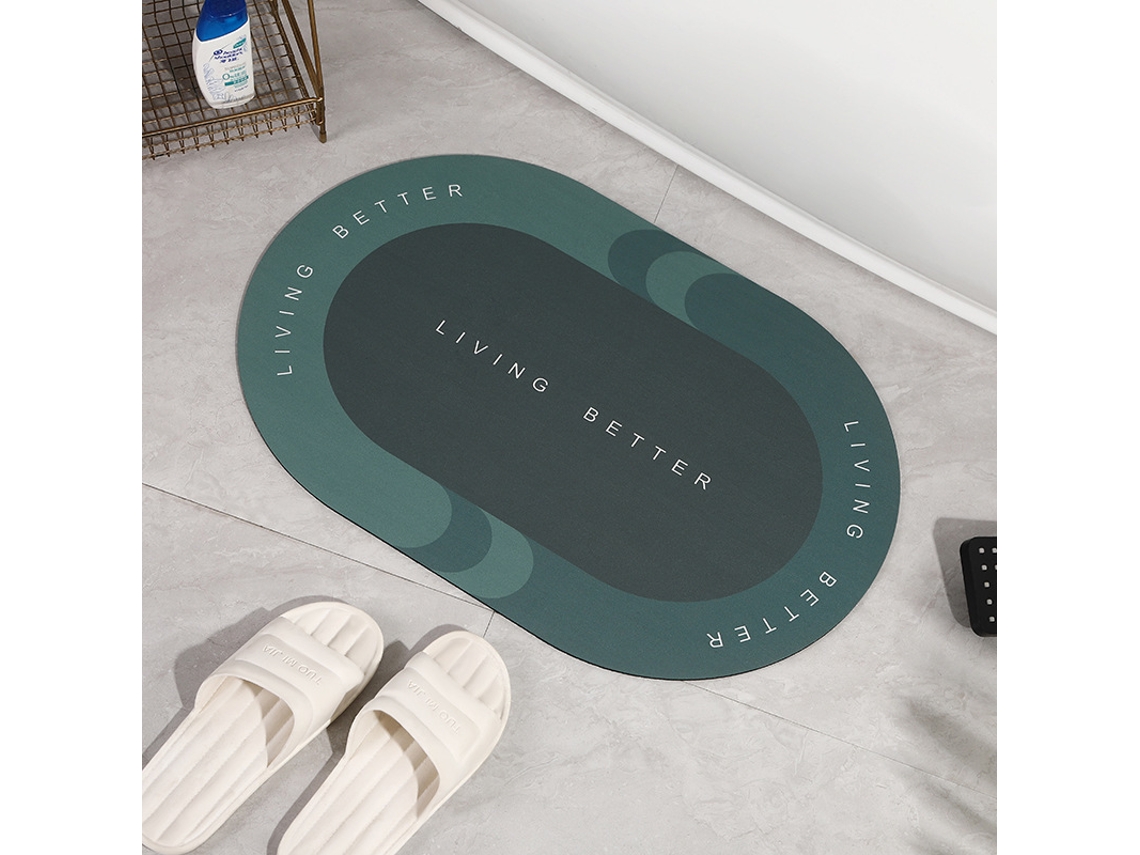 Tapetes de Banho Antiderrapantes Absorventes de Secagem Rápida para Decoração de Banheiro Verde Oval EVELTEK 50x80