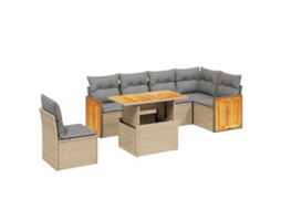 Conjunto de 7 Sofás para Jardim com Almofadões Vime Pe Bege MAISON EXCLUSIVE (7 pcs)