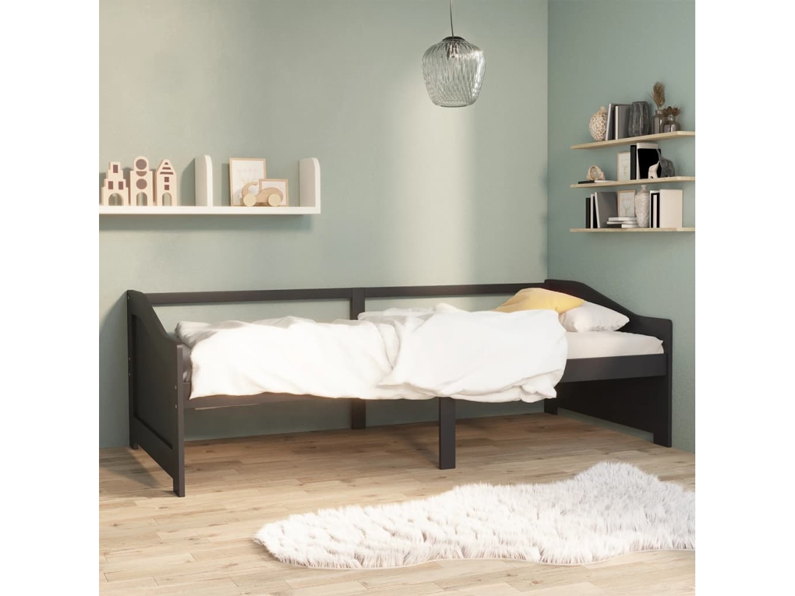 Cama De Solteiro | Camas Para Quarto | Sofá-cama De 3 Lugares 90x200 Cm Pinho Maciço Cinzento-escuro
