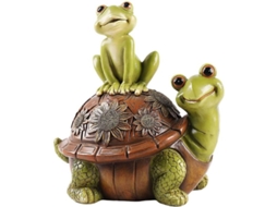 Estatua De Jardín Tortuga Con Rana Adorable Escultura De Resina Decoración Exterior Arte Animal Para Patio Y Jardin