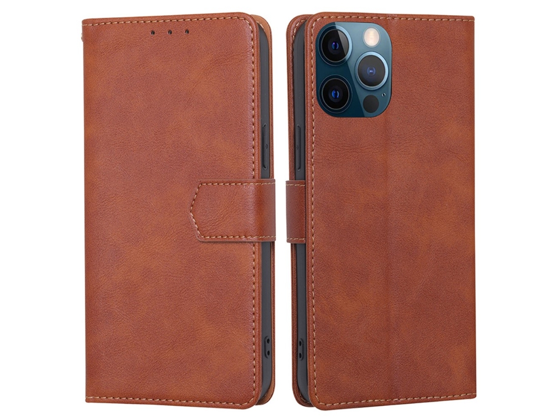 Capa Para Iphone 15 Pro Pele Sintética Magnética Castanho