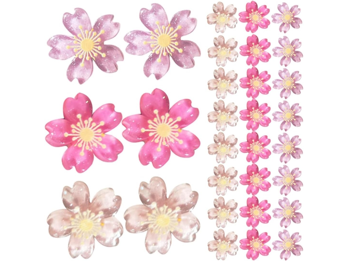 Zerodeko 30-tachinhas Decorativas Com Design De Flor Cerejeira, Resina E Metal, Fáceis De Usar Para Fotos E Murais Em