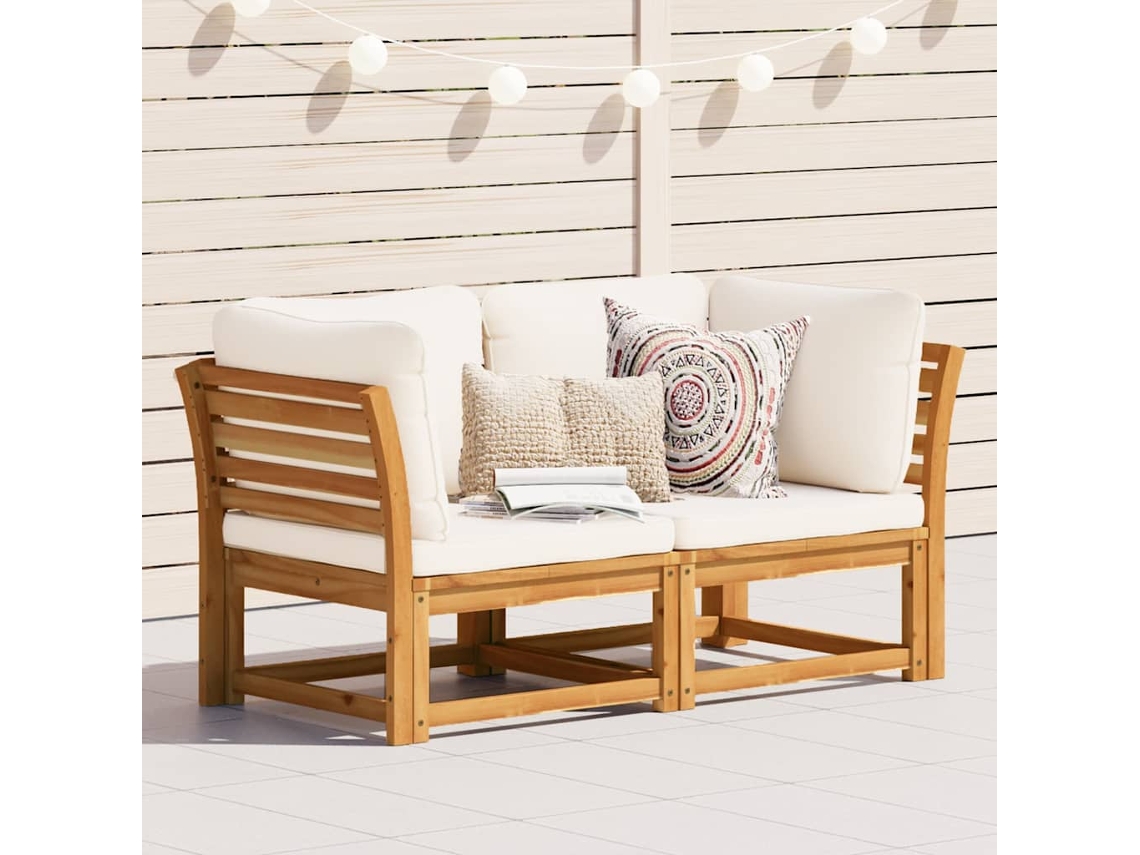 Vidaxl Sofá De 2 Lugares Para Jardim Com Almofadões Acácia Maciça