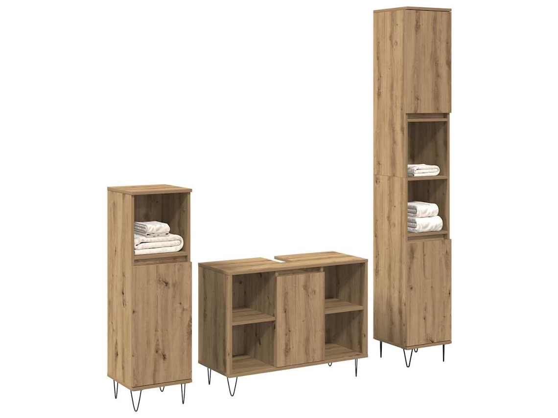 Conjunto de Móveis para Banheiro 3 Pcs Carvalho Artesanal