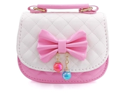 Bolsa de ombro infantil com laço, modelo princesa, ajustável, em couro PU, ideal para presente.