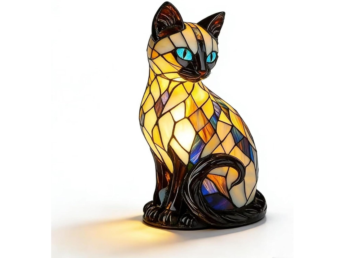 Luminária De Gato, Vitral - Noturna Decorativa 3d Em Resina Com Led,