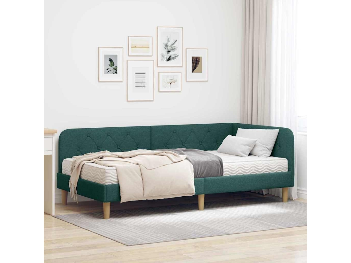 Vidaxl Estrutura De Cama De Canto Verde Escuro 90 X 190 Cm Tecido