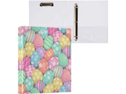 Pasta de 3 Argolas para Papel Tamanho Carta , Lindas Estampas Ovos Páscoa com Prancheta, Pranc (27,9 X 21,6 Cm)