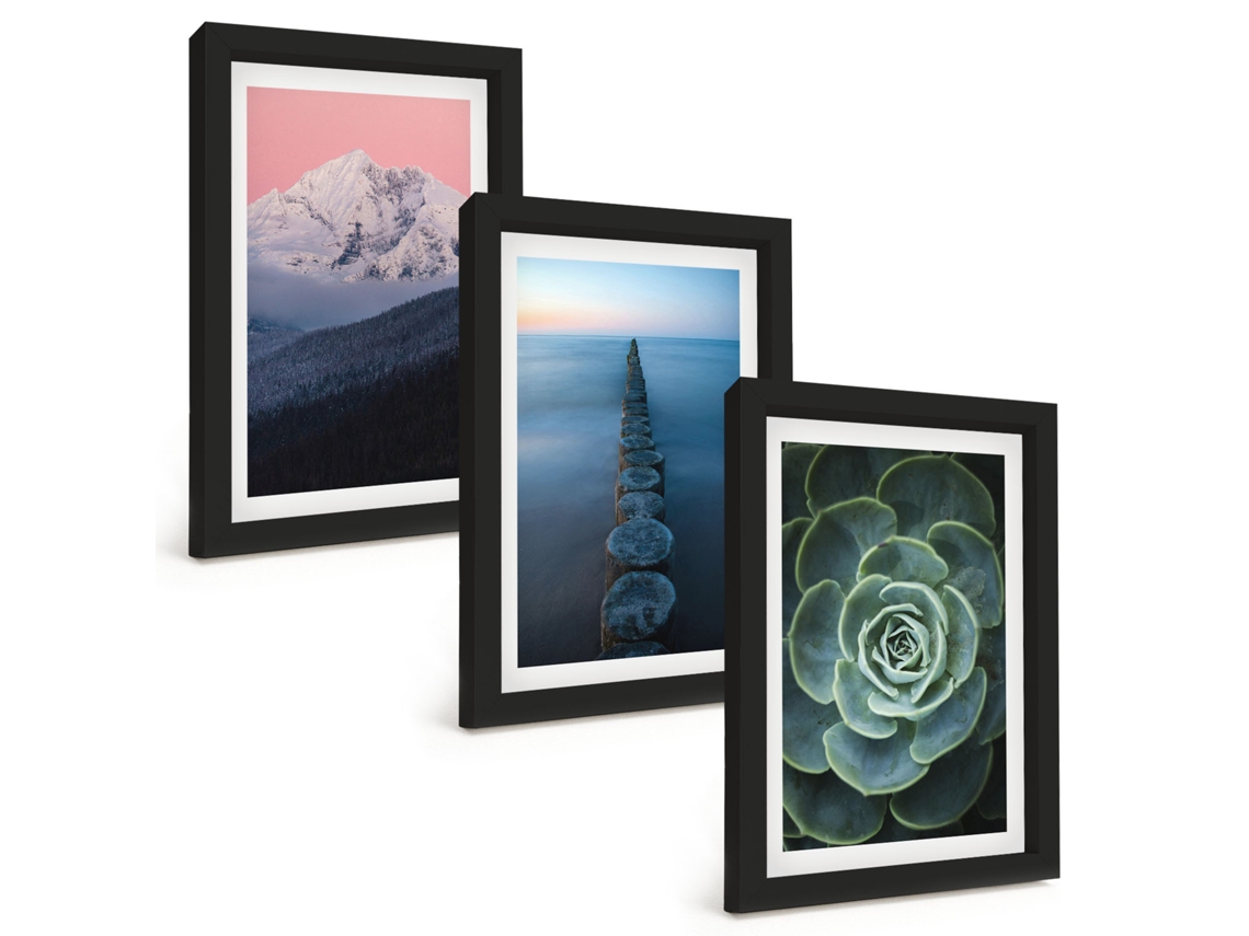 Composição De Quadros Montanhas, Céu Rosa, Água, Suculenta Espelharte (3 Peças 20x30 Cm)