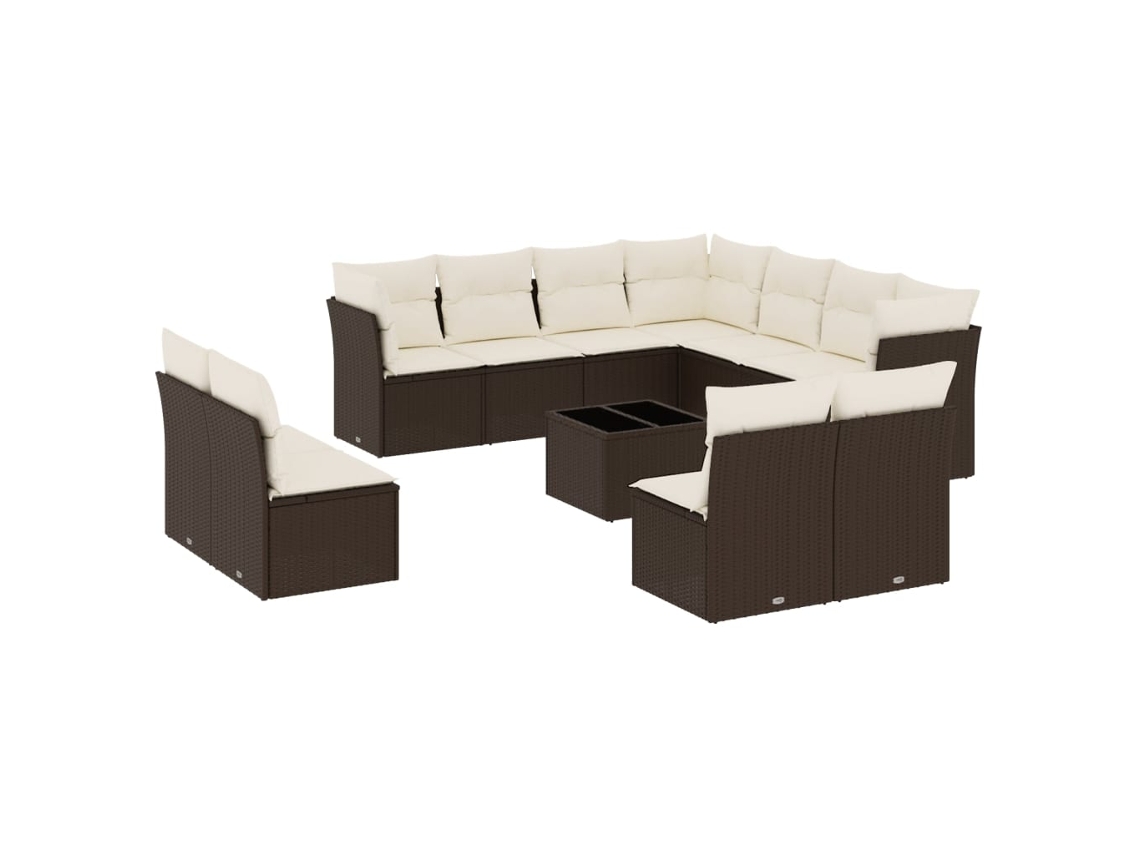 Conjunto de 12 Sofás Jardim com Almofadões Vime Pe Castanho MAISON EXCLUSIVE