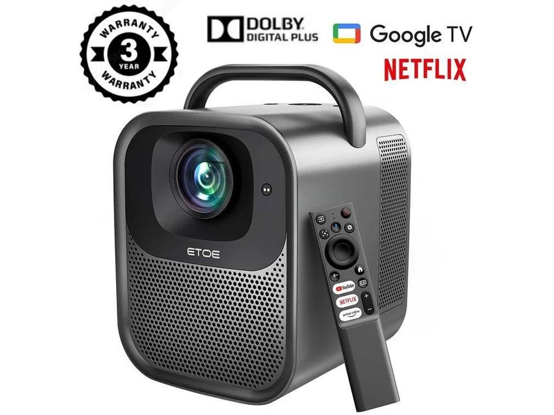Projetor ETOE Seal Pro Certificado Netflix e Google Tv 1000Ansi