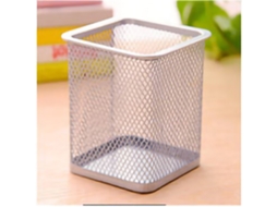 Porta Lápices De Metal Malla Tetragonal Plata, Organizador De Escritorio, Suministros De Oficina