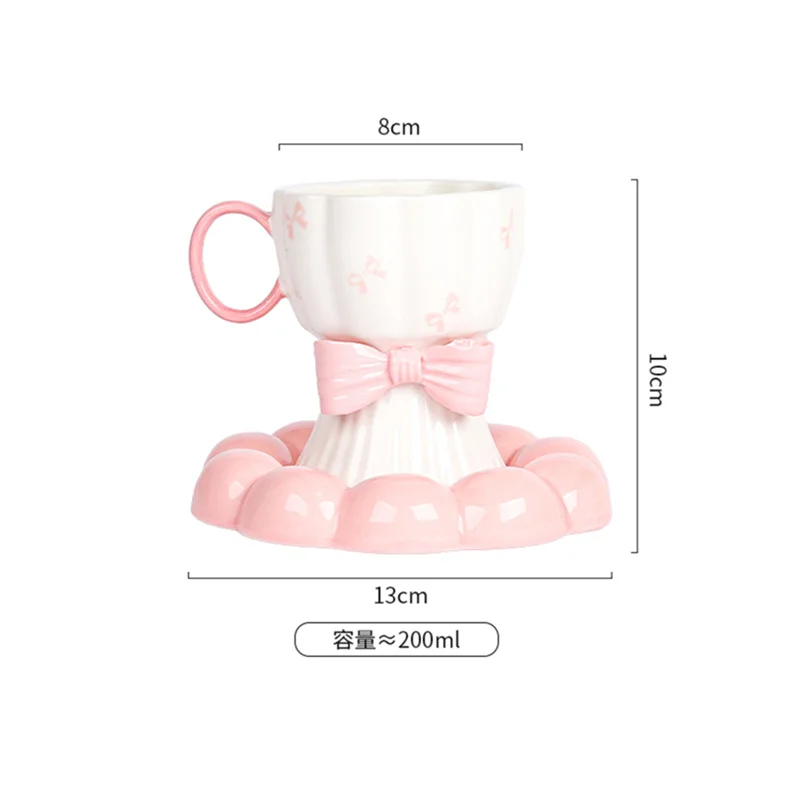 Caneca de Café de Cerâmica , Louça em Tons de Dopamina, Caneca Fofa para Chá da Tarde com Laço. MDUG (rosa, 200 Ml)