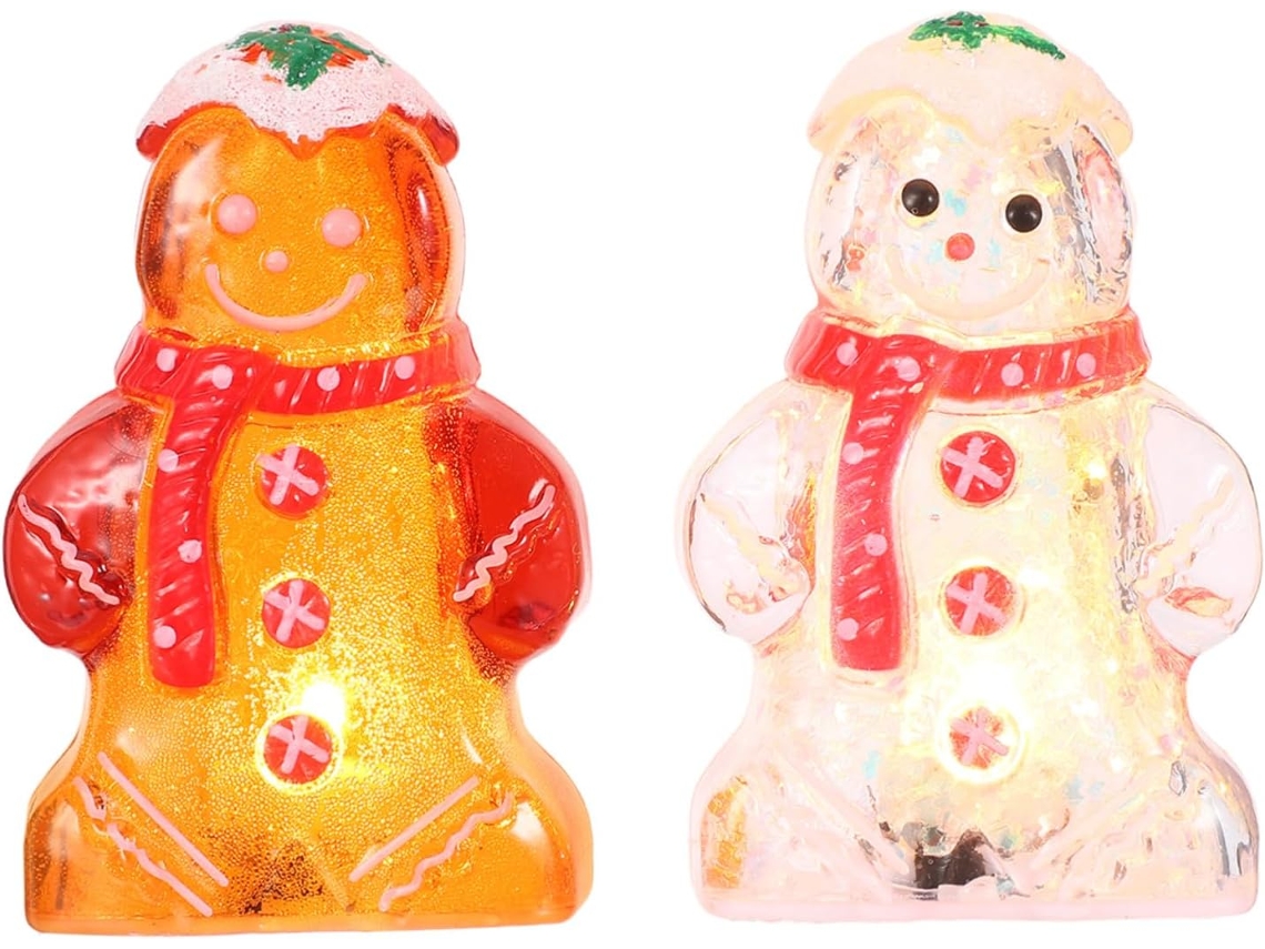 Conjunto De 2 Figuras De Biscoito De Gengibre Com Luzes De Led Para Decoração De Mesa, Ideal Para Prese Gokoco