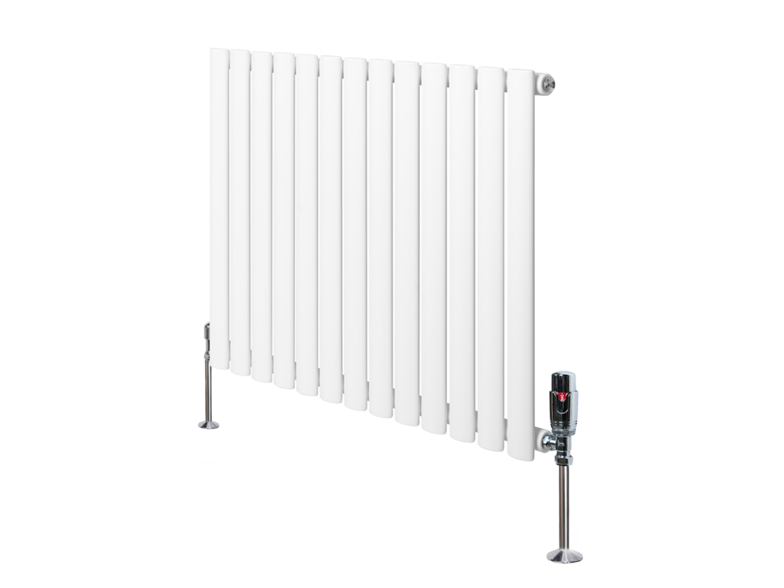 Radiador Oval De Coluna Única 600x780 Mm - Branco, 742w, Aço Carbono, Válvulas Termostáticas Cromadas, Suportes E Kit