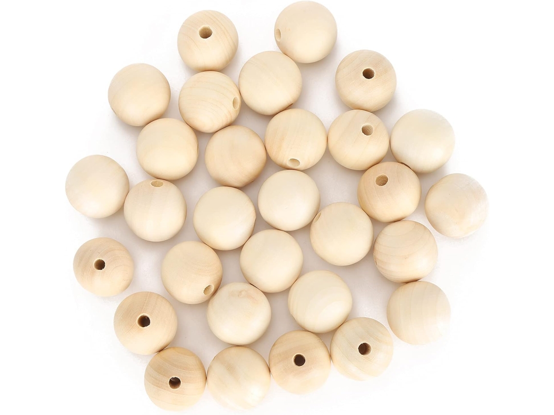 Conjunto de 30 Contas Redondas de Madeira Perfuradas Contas Espaçadoras para Joias SFUSHOS