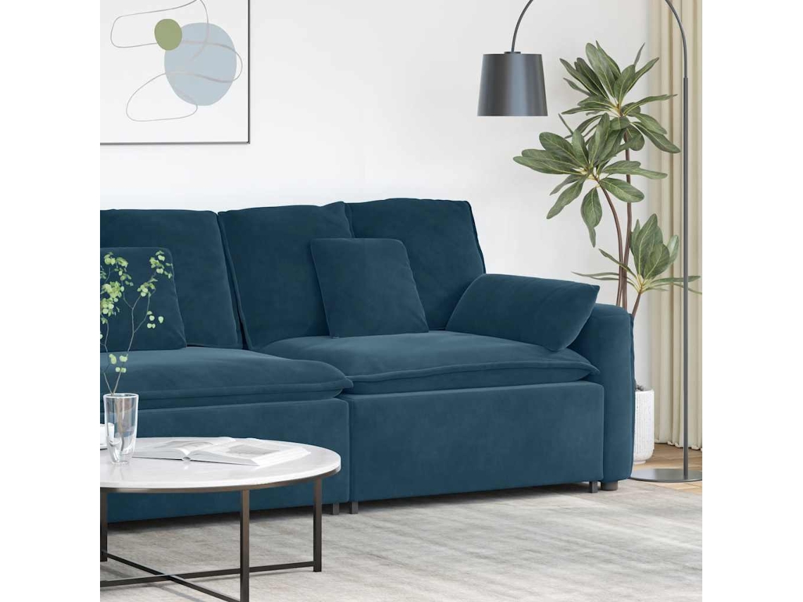 Vidaxl Módulo De Extremidade De Apoio De Braço Para Sofá Modular Com Almofadas, Azul, 100 Cm