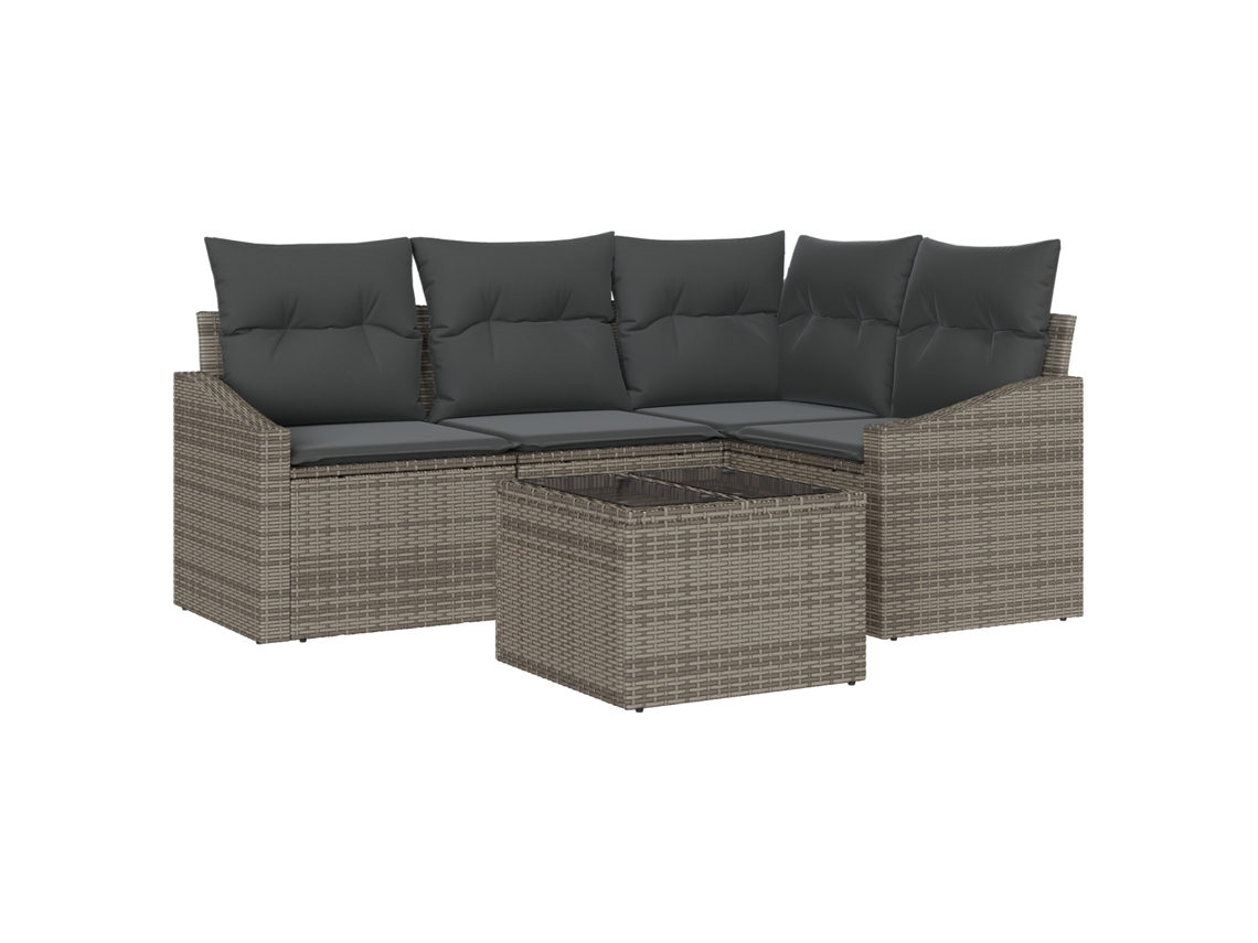 Conjunto 5 Sofá Exterior Vidaxl Cinzento-claro Vime Pe (178,5 X 123,5 X 85 Cm)