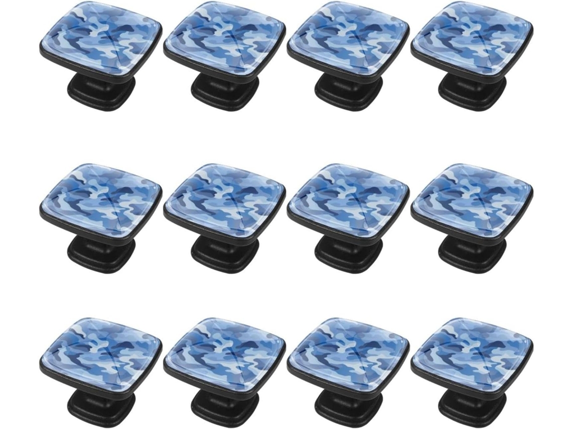 Puxadores Quadrados Para Armários De Cozinha, Puxadores Para Armários E Gavetas, 12 Peças, Estampa Camuflada Azul Sem