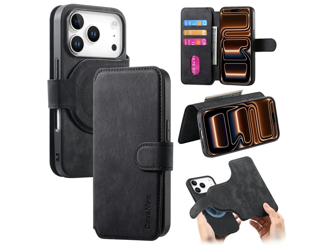 Capa Carteira Caseneo Mw-03 Para Iphone 17 Pro Max Em Couro Sintético - Preta
