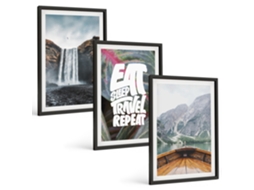 Conjunto De Pinturas Cachoeira, Montanhas, Natureza, Barco Moldura Preta Pinturas De Quarto Espelharte (3 Piezas De 40x60 Cm)