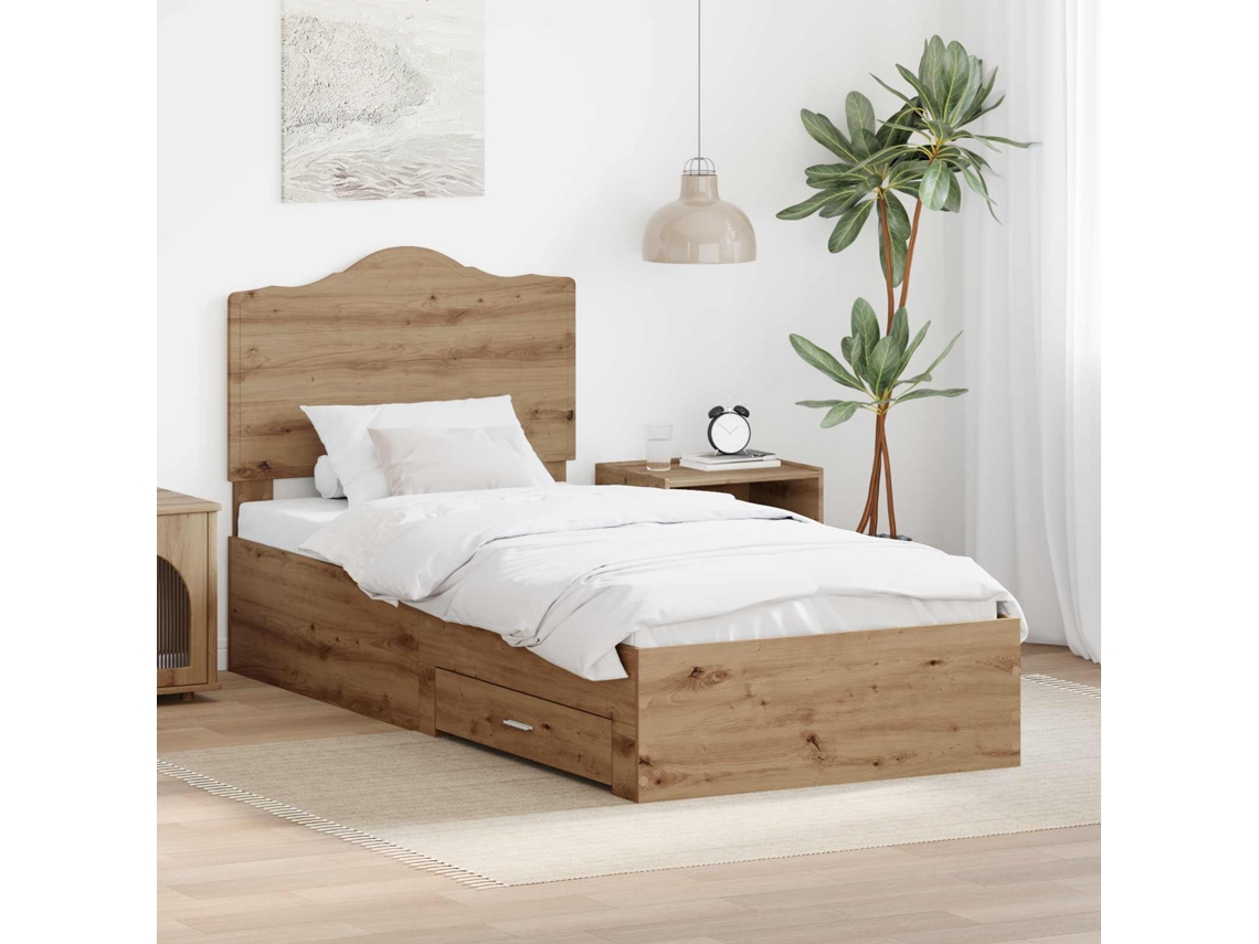 Vidaxl Estrutura Da Cama Com Gaveta Carvalho Artesanal 90 X 200 Cm
