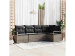Vidaxl Conjunto De Sofá De Jardim 5 Unid. Cinzeto Vime Pe