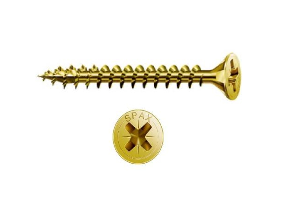 Tornillo rosca madera cabeza plana pozidriv spax yellow largo 55mm diámetro 4mm (caja 500)