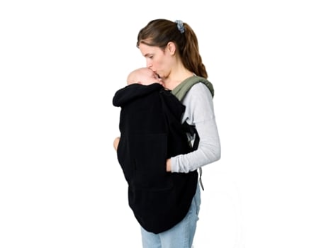 Capa para porta-bebês MOMAWO Winter Eco Fleece, meia estação, capa universal para porta-bebês com capuz, adaptável a todos os tipos de porta-bebês, mochila, cachecol, tecido polar 100% reciclado, cor preta