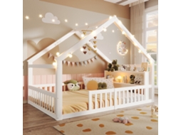 Cama Baixa 140x190 Cm Berço Com Grades, Estilo Minimalista, Madeira De Pinho, Branco Mobrio