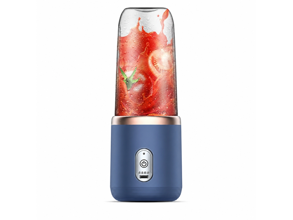 Liquidificadora Portátil Recarregável Azul, Copo Individual Sem Tampa, 6 Lâminas Em Aço Inoxidável, Tritura Gelo