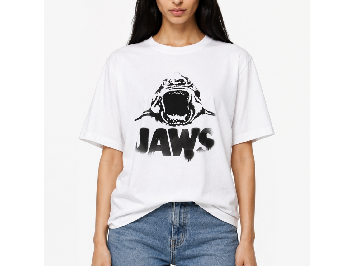 Rockinstone Jaws Movie Black Logo White Adult T-shirt Size:l
