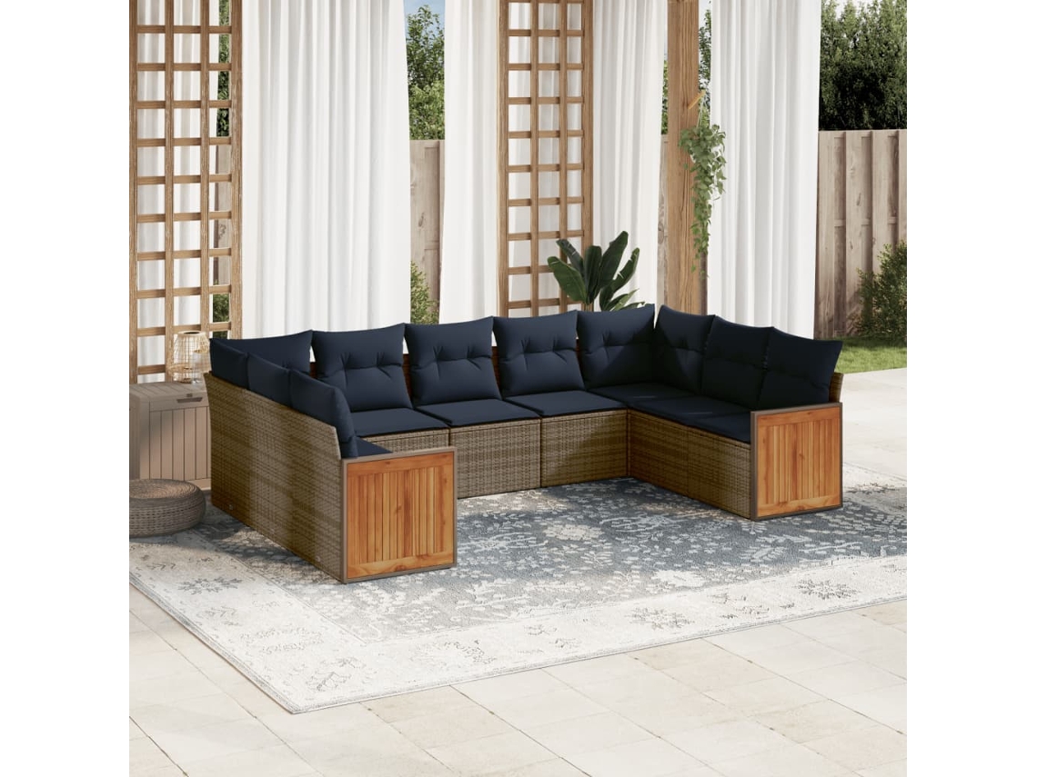 Vidaxl Conjunto De Sofá De Jardim De 9 Peças Com Almofadas Em Rattan Sintético Cinza