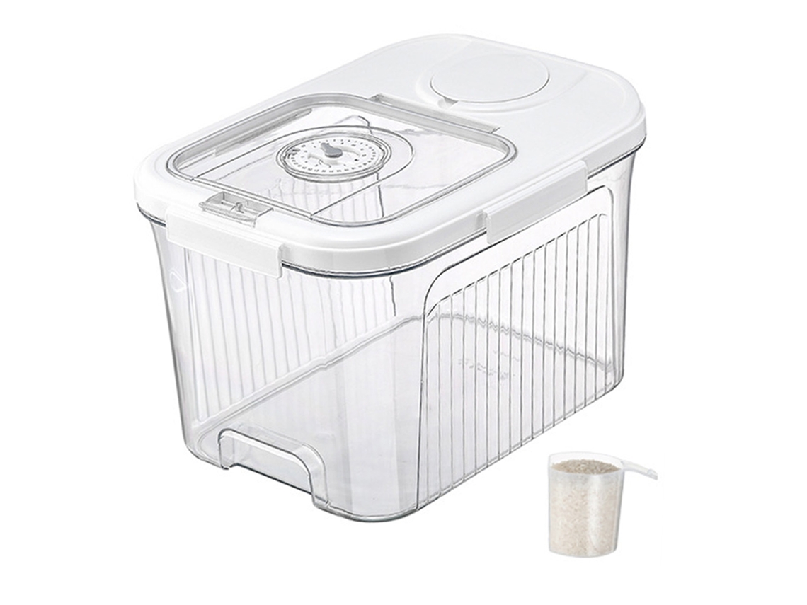 Caixa de Armazenamento de Arroz Transparente Selada a Pressão com Interruptor Magnético para Grãos e Alimentos Secos Branco S/MARCA