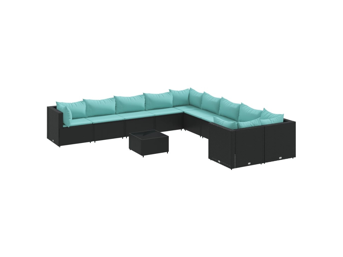 Conjunto de 11 Sofás de Jardim com Almofadões Vime Pe Preto MAISON EXCLUSIVE