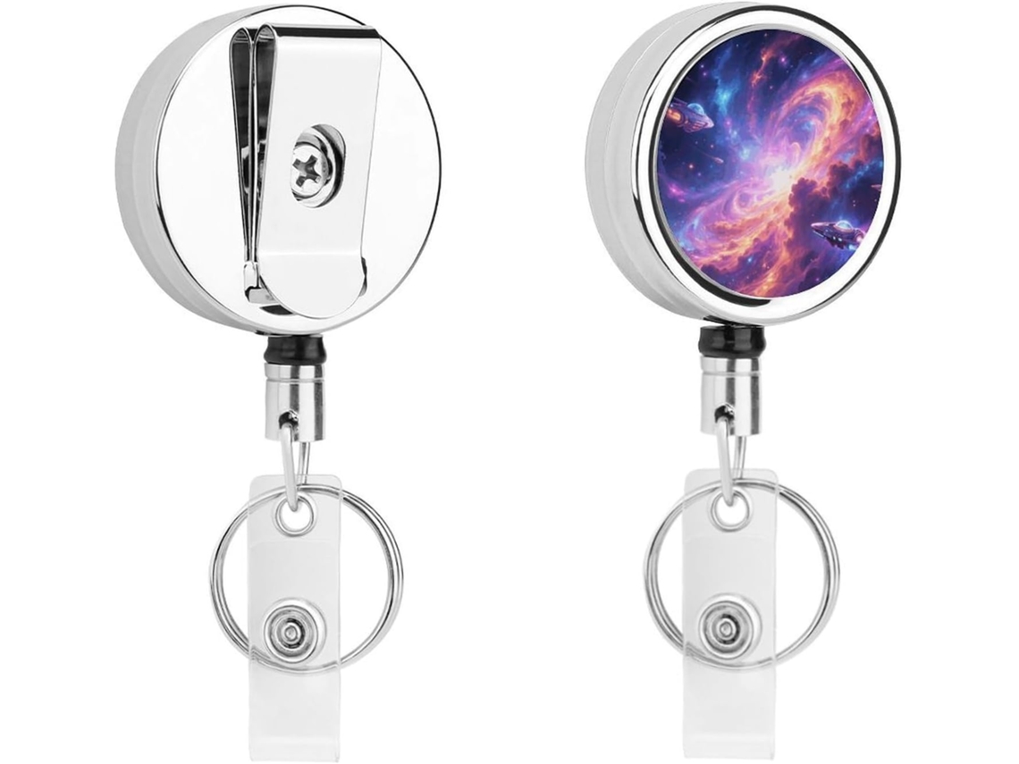 Porta Crachá Retrátil Magic Nebula, Redondo, Em Aço Inoxidável, Com Clipe Crachá, Durável, Com Cordão De Nylon