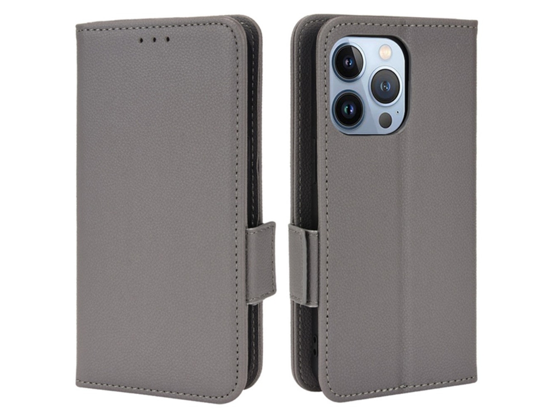 Capa Textura Lichia Para Iphone 15 Pro Pele Sintética Cinzento
