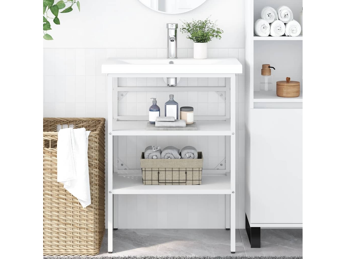 Vidaxl Estrutura P/ Lavatório Casa De Banho Ferro 59x38x83 Cm Branco