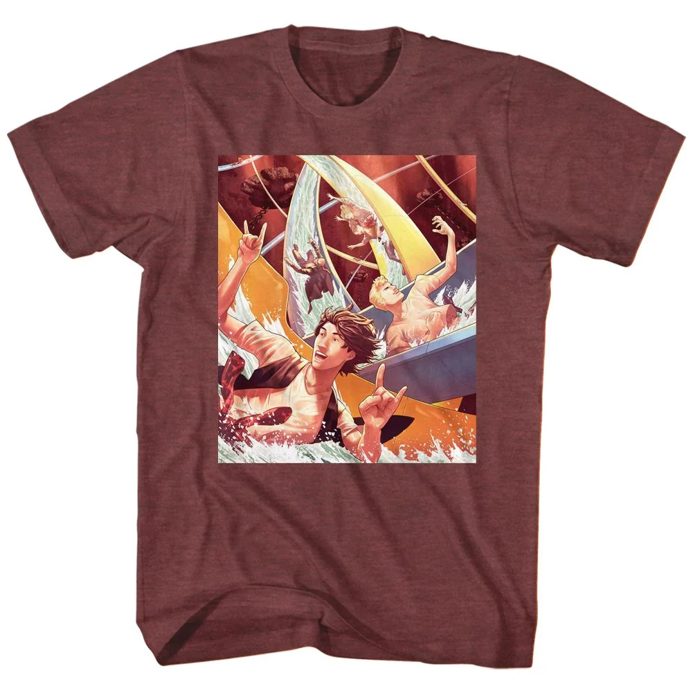 Rockinstone Bill And Ted Water Slide Heather Vintage Maroon Adult T-shirt Size:xxxl