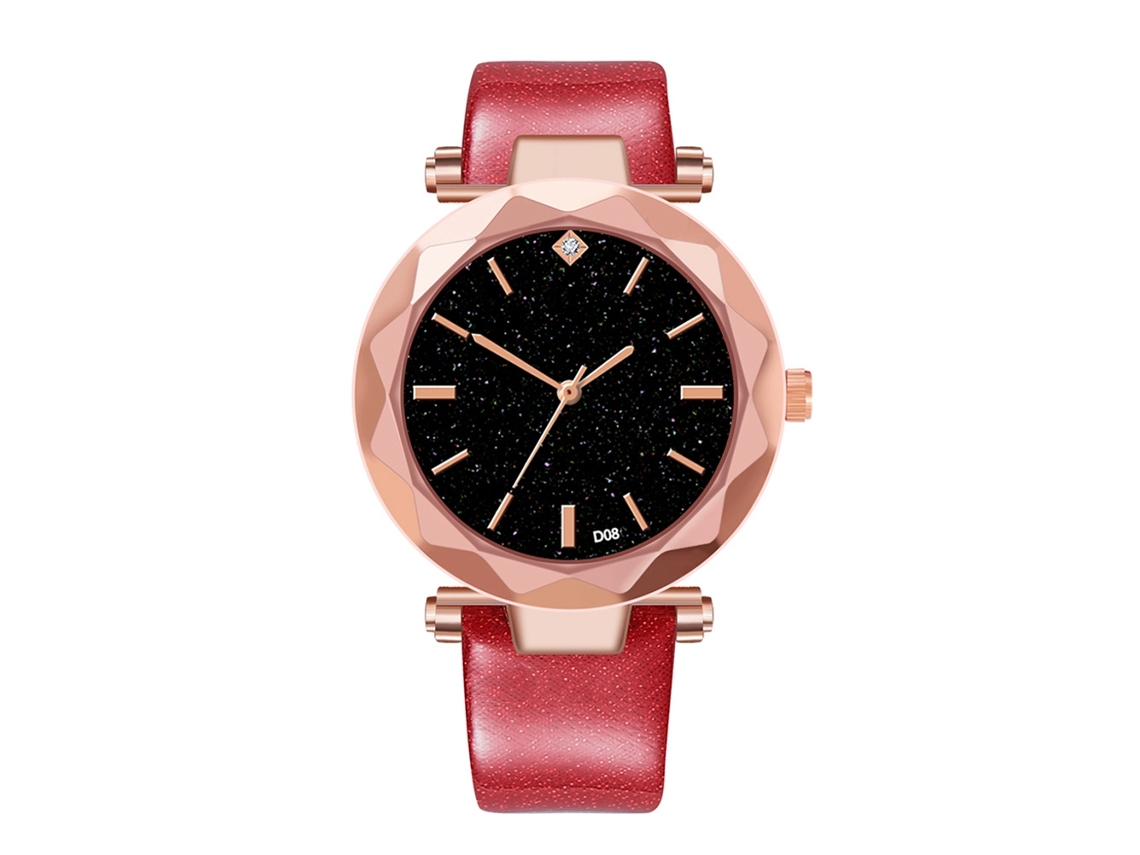 Relógio de pulso fashion com pulseira de PU, mostrador analógico redondo, quartzo (vermelho)