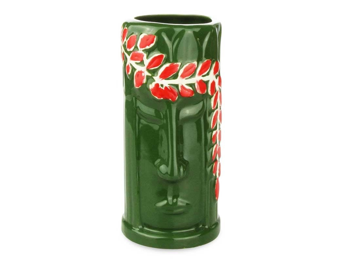 Caneca Tiki Lei 56cl, Cerâmica Esmaltada À Mão, Verde, Copo Cocktail Tropical