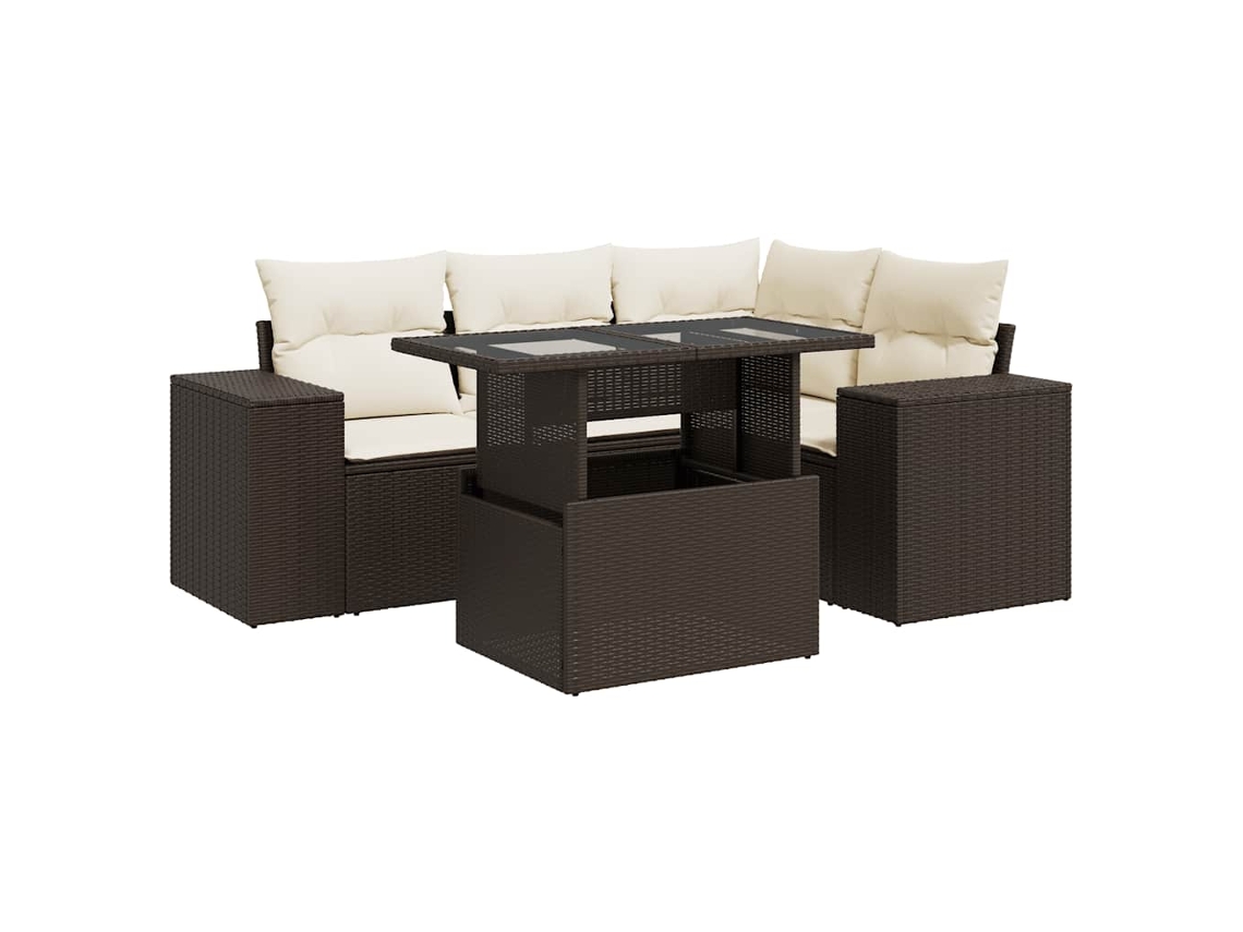 Conjunto de 5 Sofás para Jardim com Almofadões Vime Pe Castanho MAISON EXCLUSIVE (5 pcs)