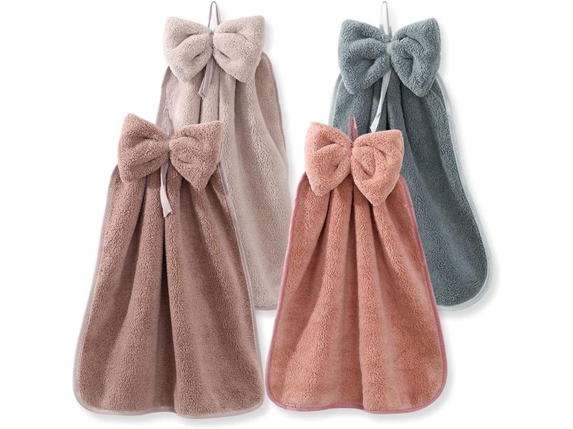 Conjunto de 4 Toalhas de Pendurar com Alças, em Microfibra de Fleece Coral AQUAFORGE