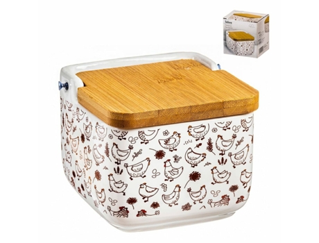Saleiro com Tampa KOZINA Cerâmica Bambu Frango 10 x 10 x 8,5 cm
