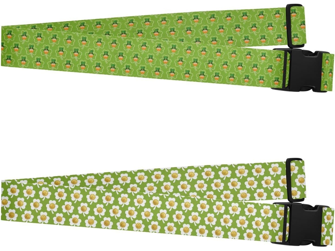 Conjunto De 2 Cintas Para Bagagem Com Trevo Verde E Dourado, Trevo Verde E Branco, Cintas Longas E Ajustáveis Para
