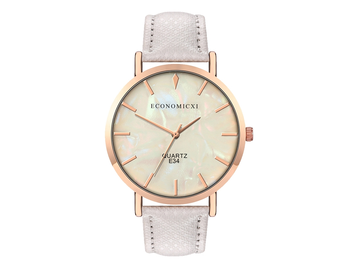 Relógio de Pulso Unissex de Quartzo com Dial Redondo Delicado Pulseira Pu Branco